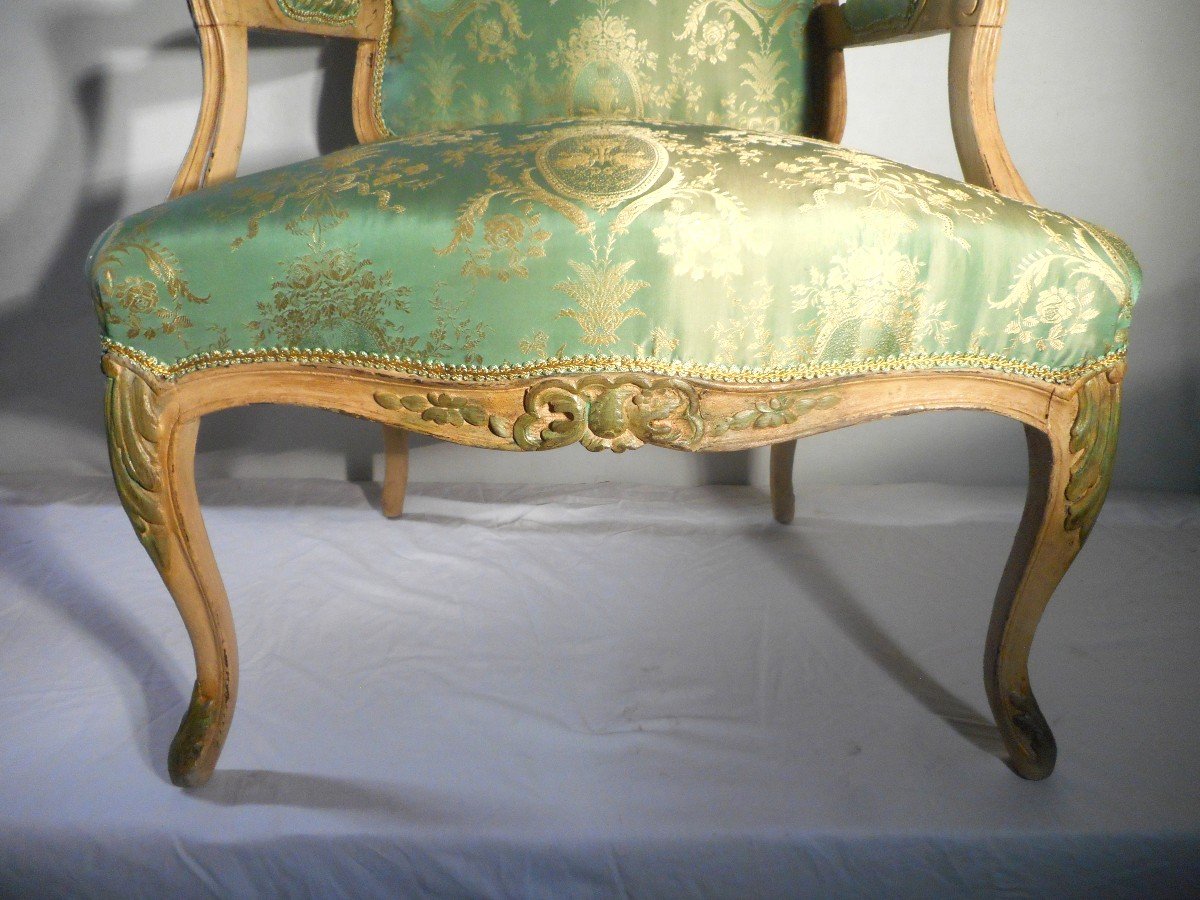 Pair Of Lacquered Wood And Silk Armchairs, Early 19th Century-photo-3