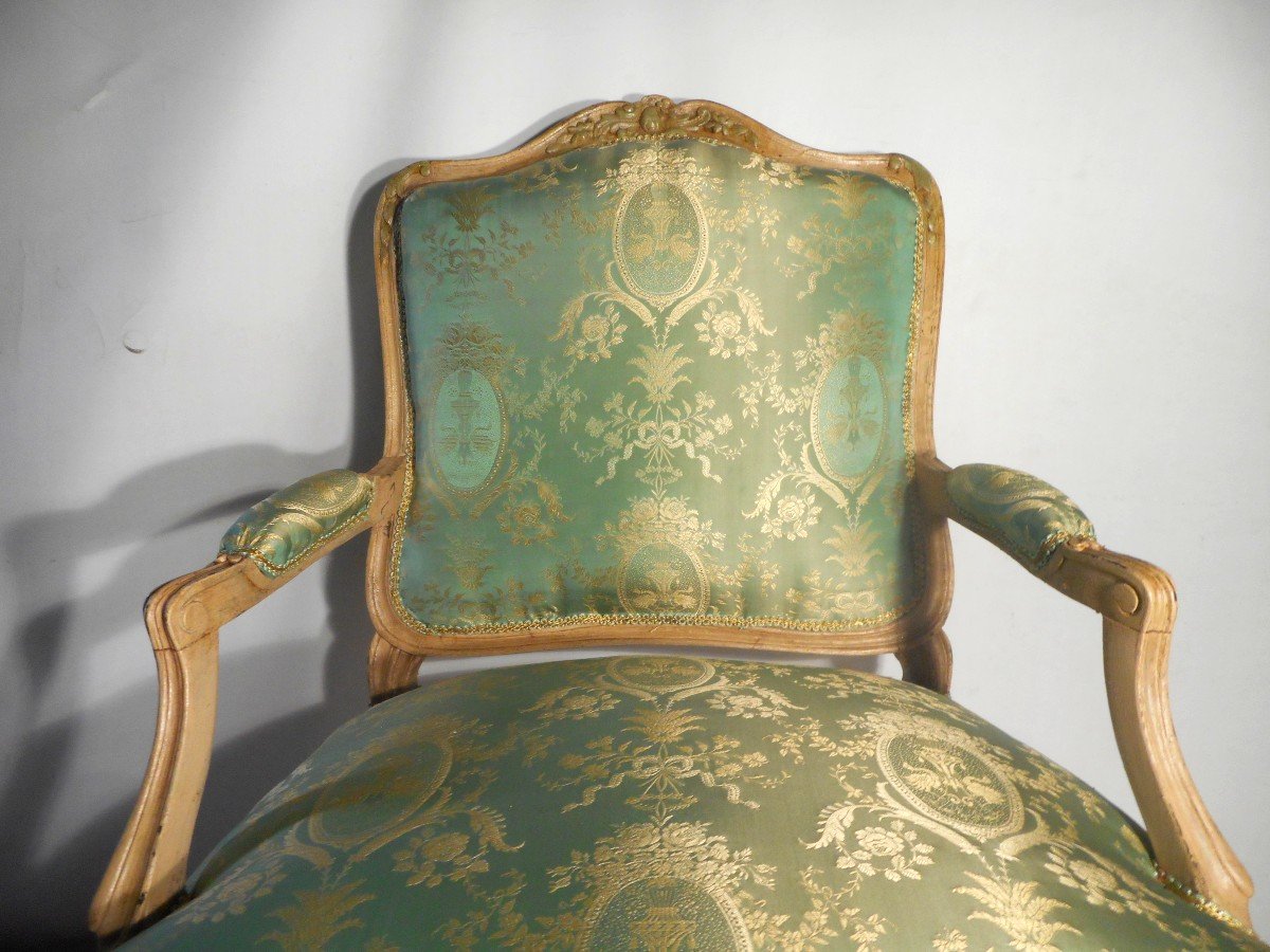 Pair Of Lacquered Wood And Silk Armchairs, Early 19th Century-photo-4