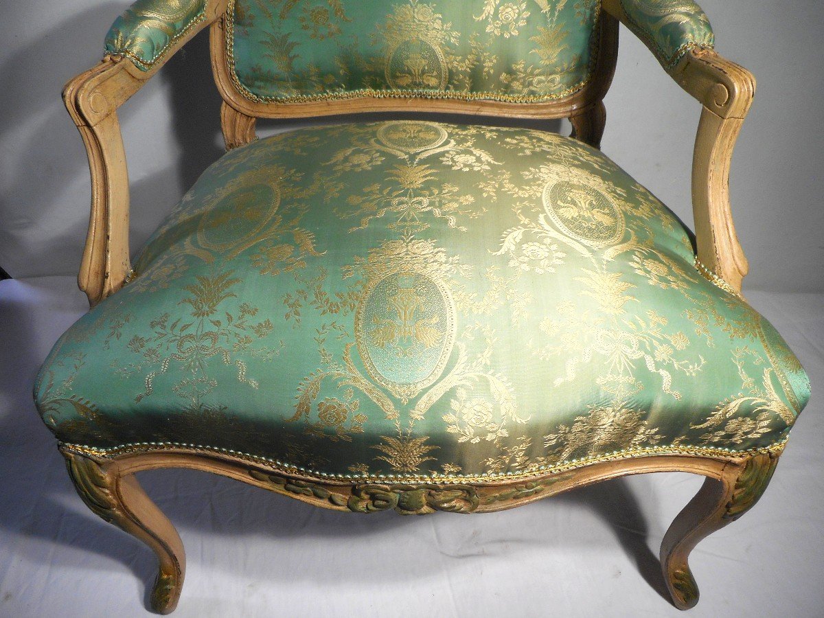 Pair Of Lacquered Wood And Silk Armchairs, Early 19th Century-photo-6