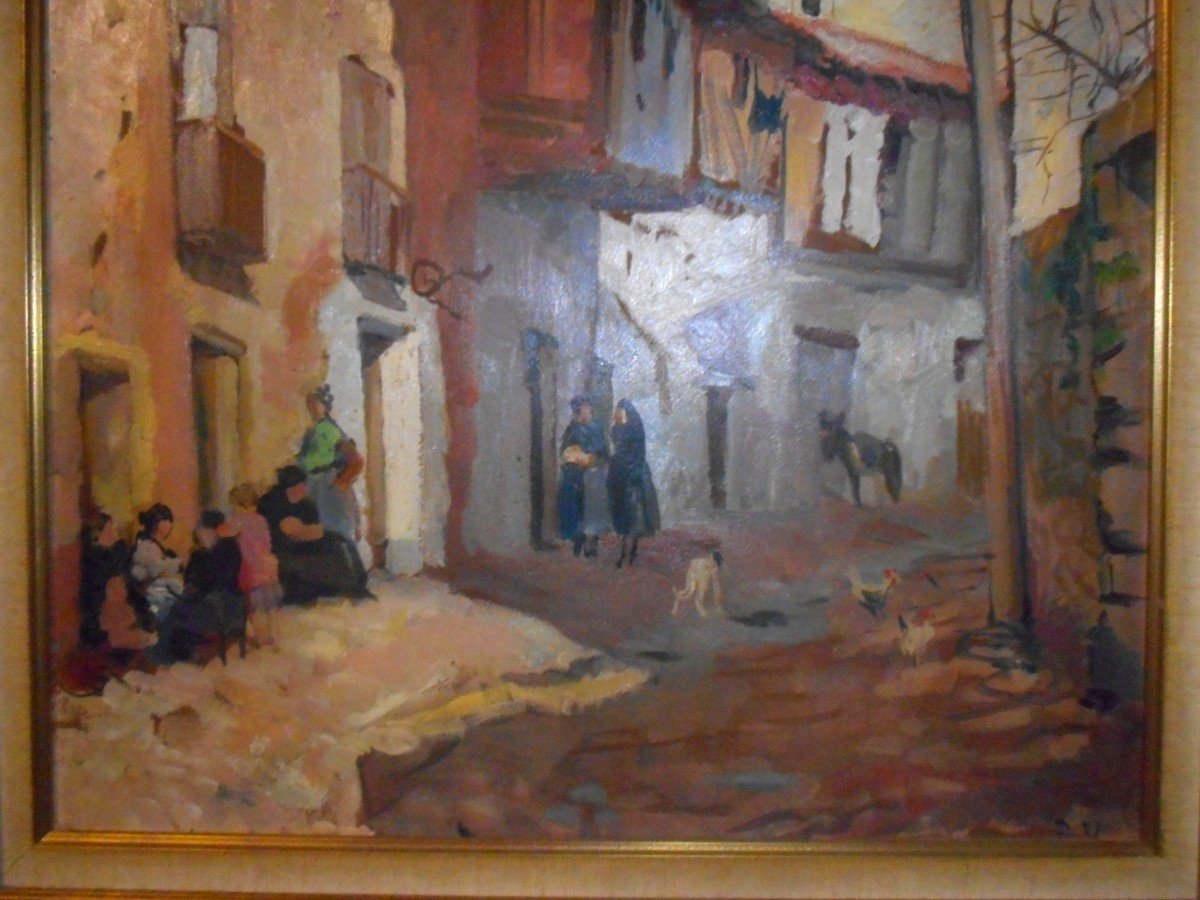 Painting Provençal Scene By Pierre Valade (1909-1971)-photo-1