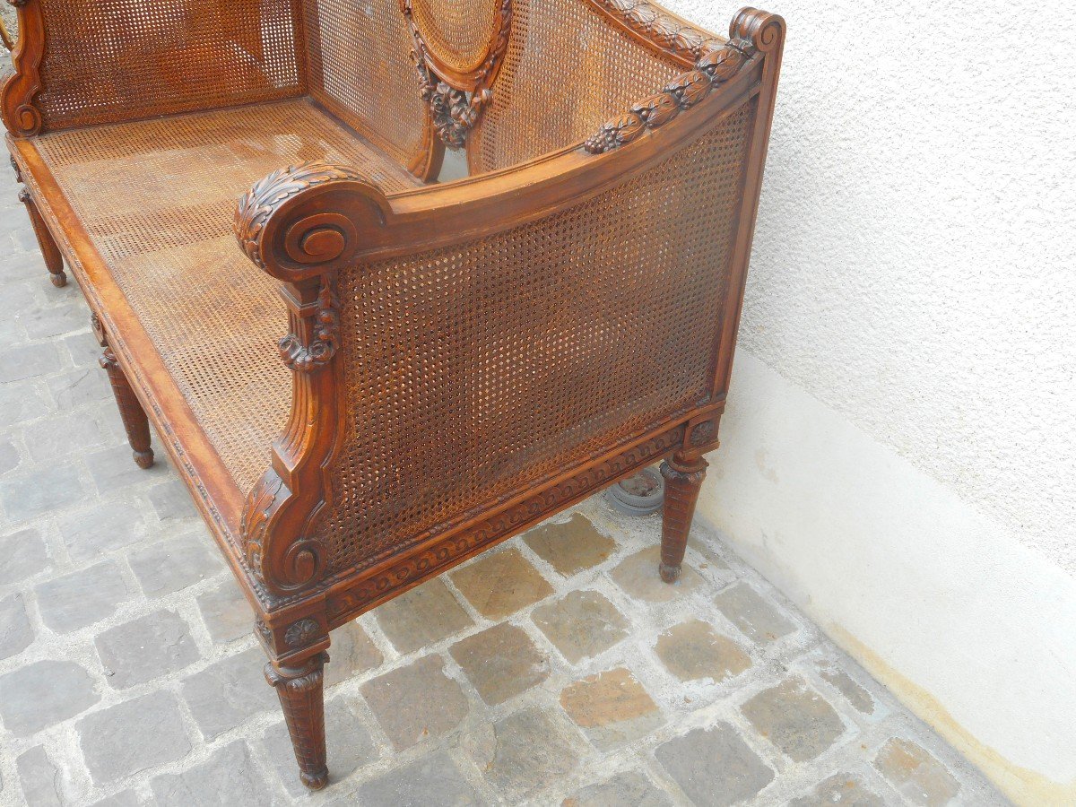 Carved Walnut And Cane Sofa Napoleon III Period-photo-7