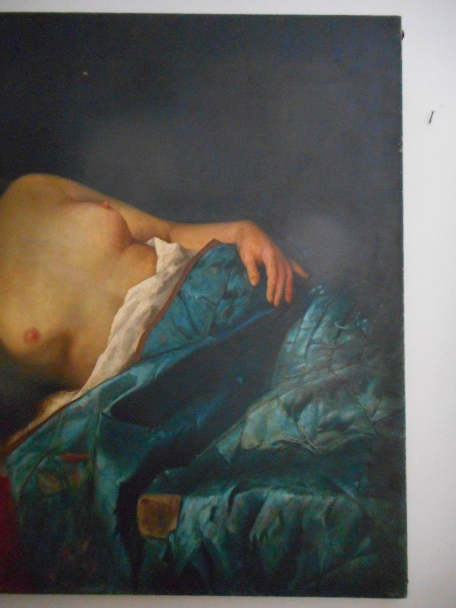 Large Painting Lying Nude Woman 19th Century Signed Deutsch-photo-3