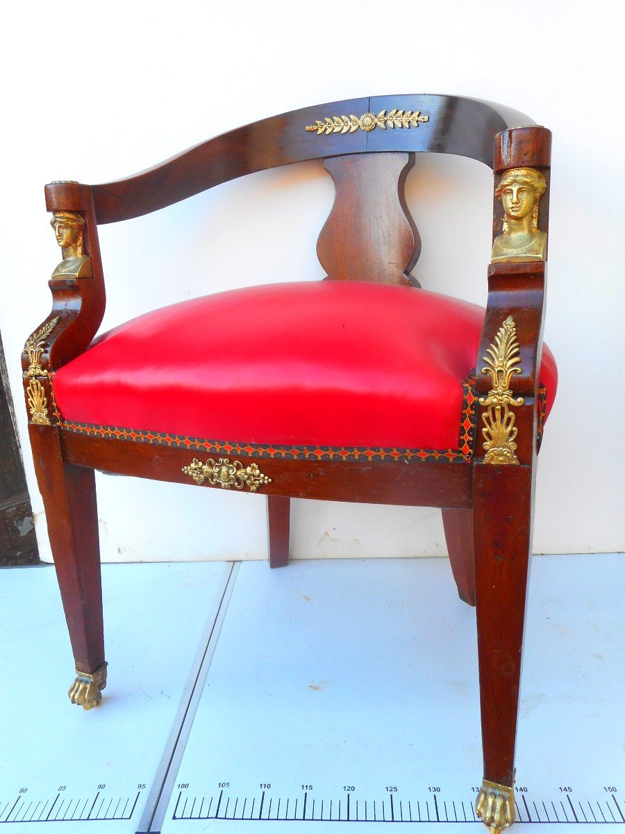 19th Century Mahogany And Gilt Bronze Office Chair Return To Egypt -photo-2