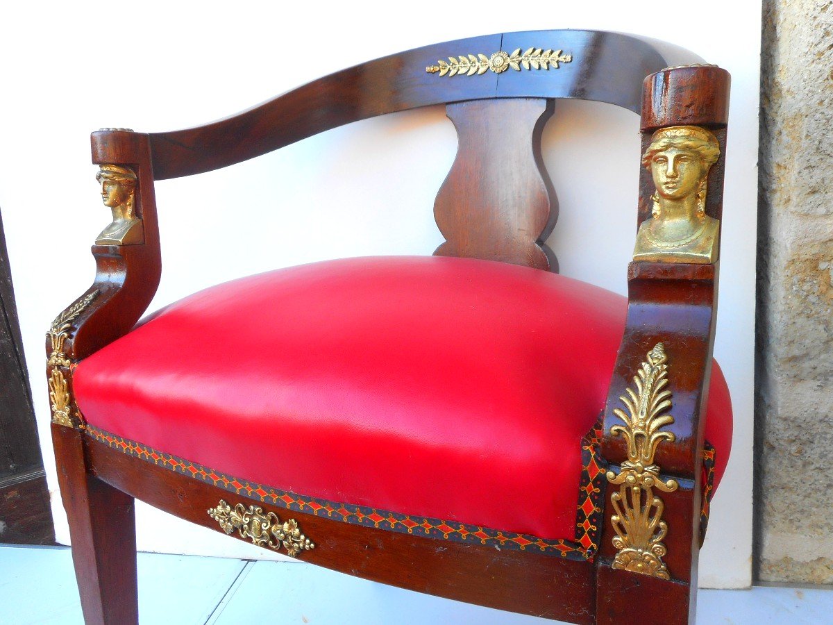 19th Century Mahogany And Gilt Bronze Office Chair Return To Egypt -photo-3