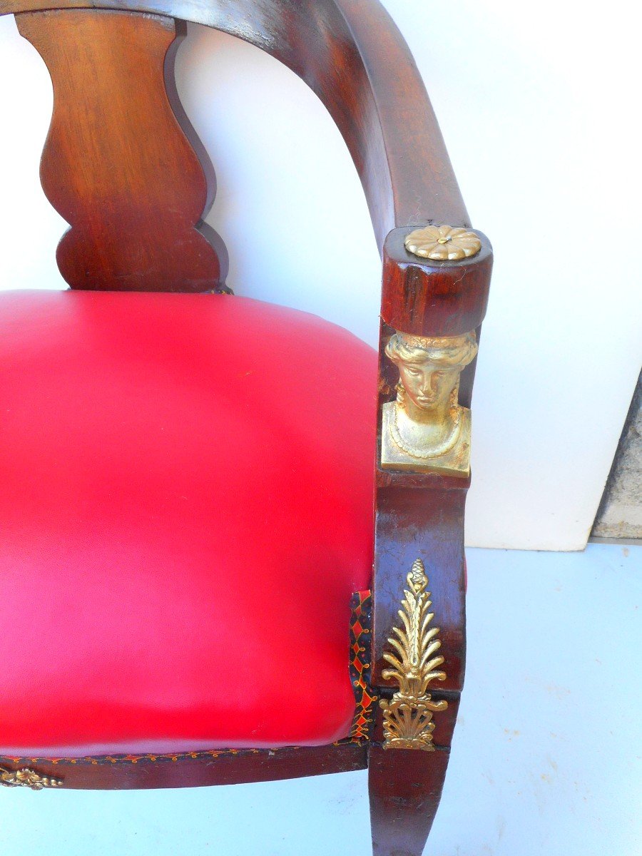 19th Century Mahogany And Gilt Bronze Office Chair Return To Egypt -photo-3