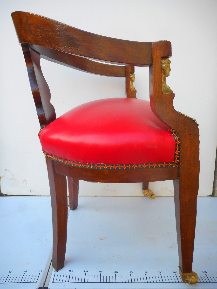 19th Century Mahogany And Gilt Bronze Office Chair Return To Egypt -photo-8