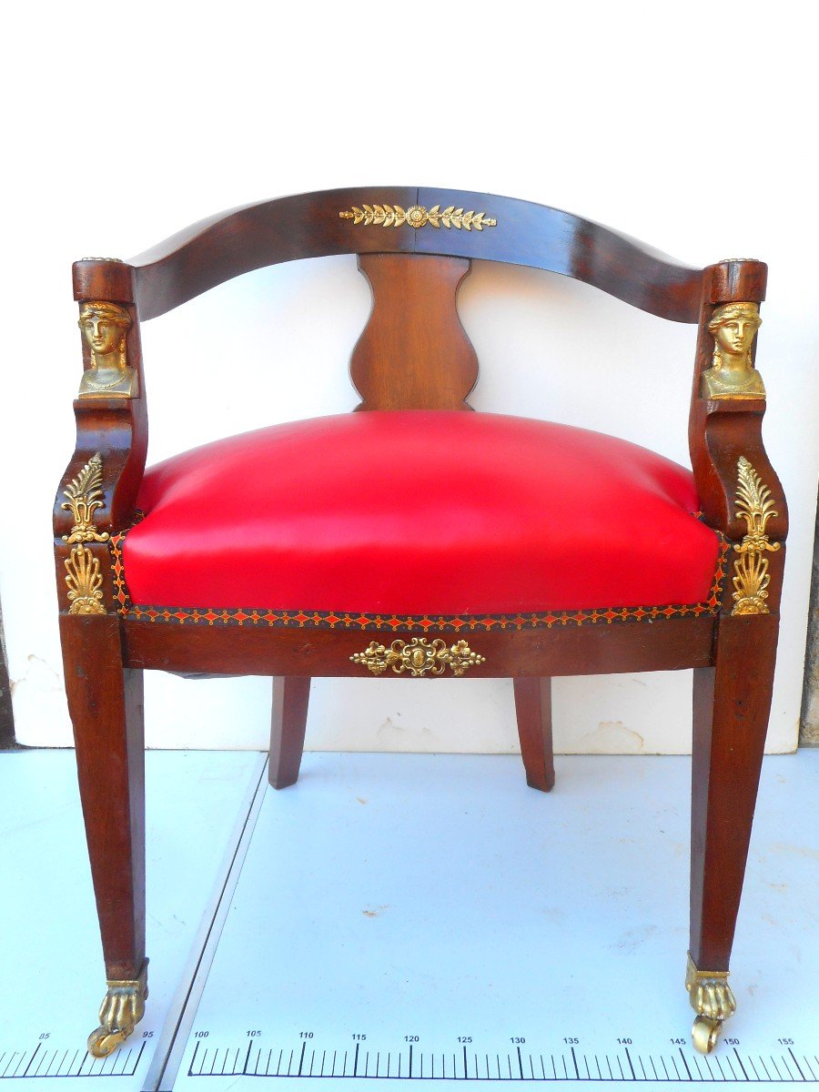 19th Century Mahogany And Gilt Bronze Office Chair Return To Egypt 