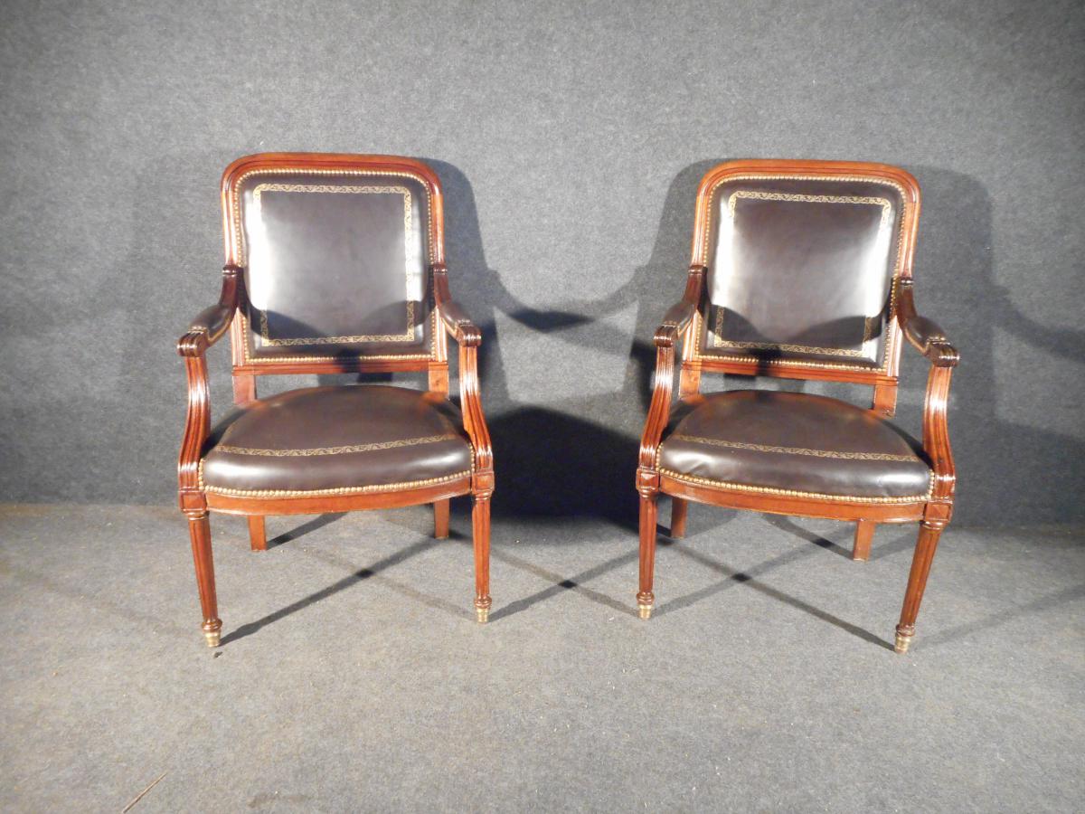 Pair Of Office Chair Mahogany And Leather Nineteenth Time