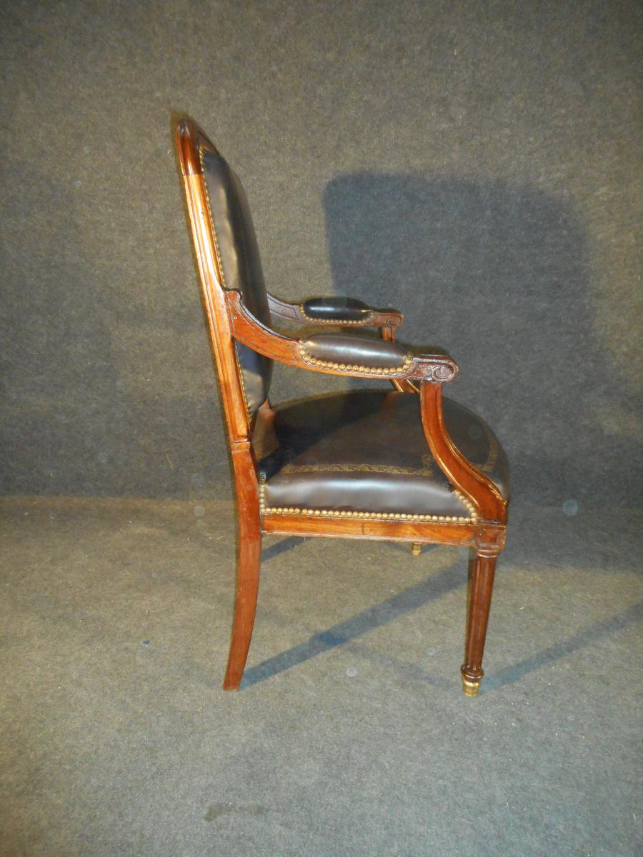 Pair Of Office Chair Mahogany And Leather Nineteenth Time-photo-3