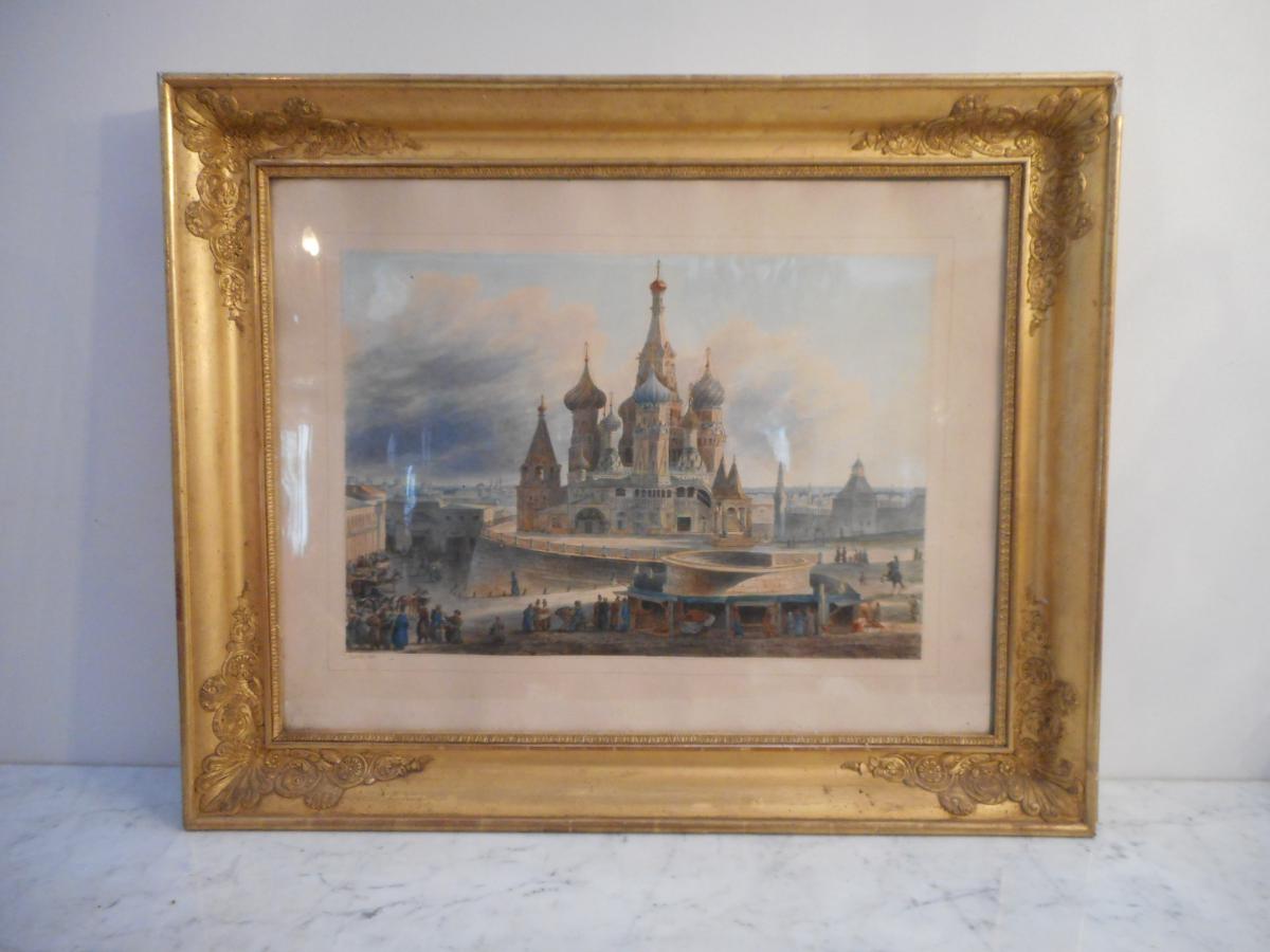 Watercolor Red Square Moscow By Auguste Jean Baptiste Cadolle 1782-1849