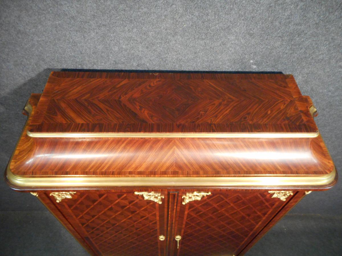 Small XIXth Wardrobe Stamped Paul Sormani In Marquetry And Gilded Bronze-photo-3