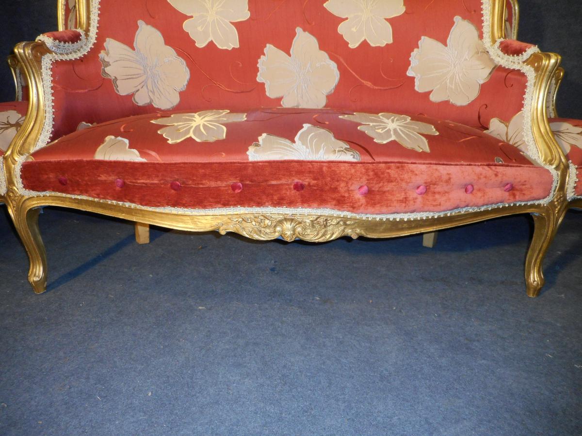 19th Century Loveseat In Gilded Wood And Soieies-photo-1