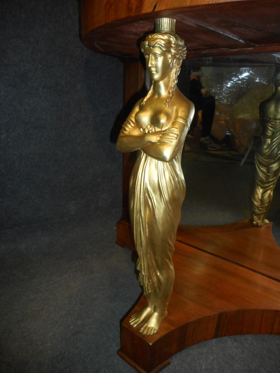 Pair Of Console Premier Empire Mahogany And Caryatids Gilt Bronze Attibué Jacob-photo-1