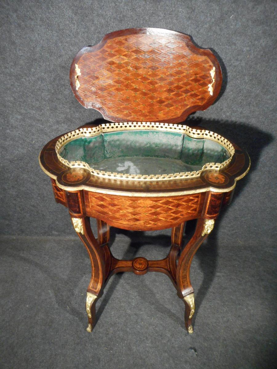 Planter In Marquetry And Gilt Bronze Nineteenth Time-photo-1