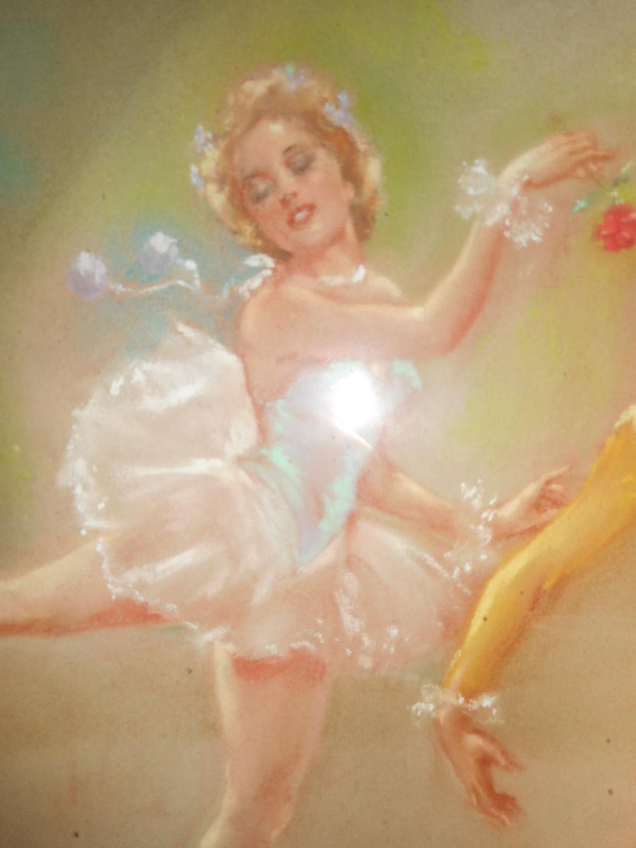 Tableau pastel danseuse et arlequin signé Menkes-photo-3