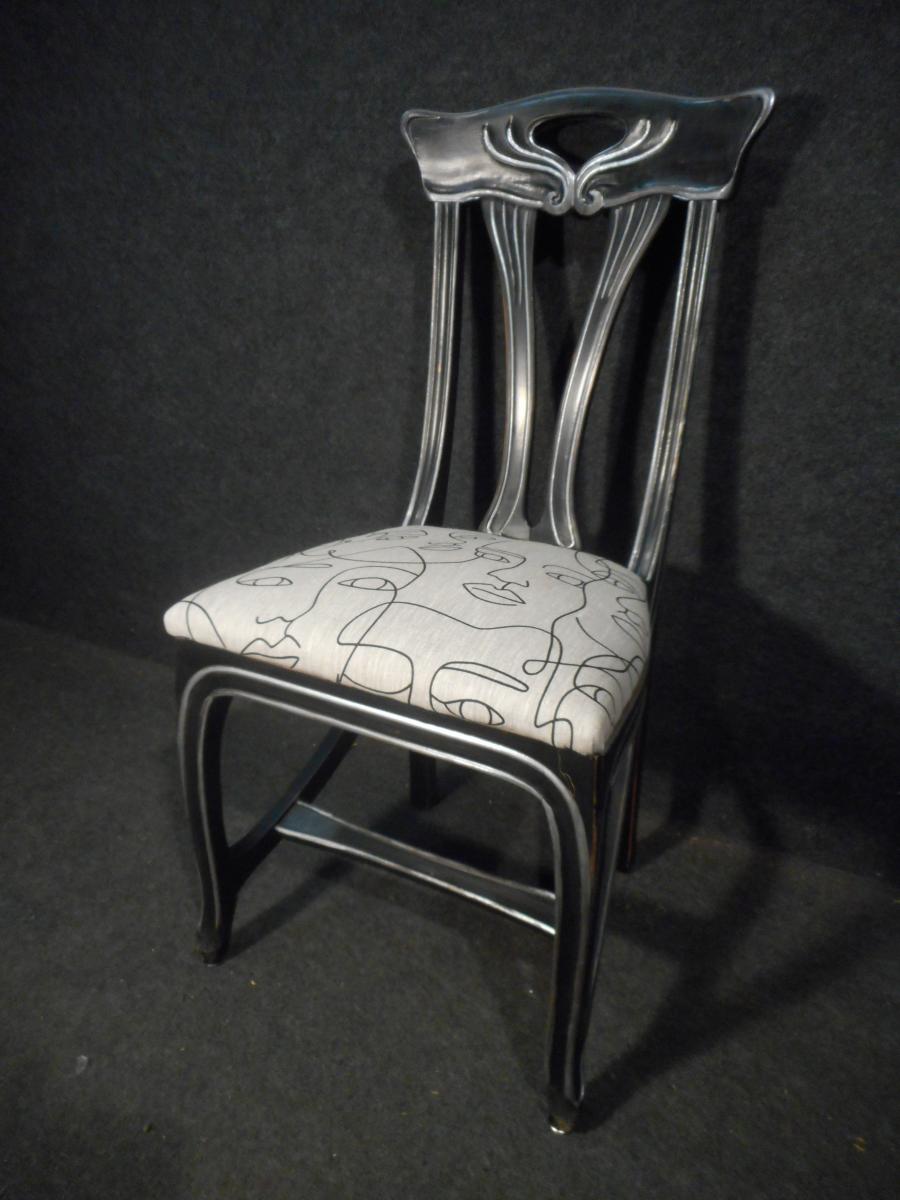 Serie De 12 Chaises Style Art Nouveau époque Millieu XXème-photo-3