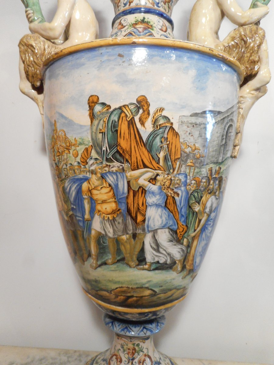 Great Pair Of Vases Majolica Urbino Nineteenth Time-photo-4