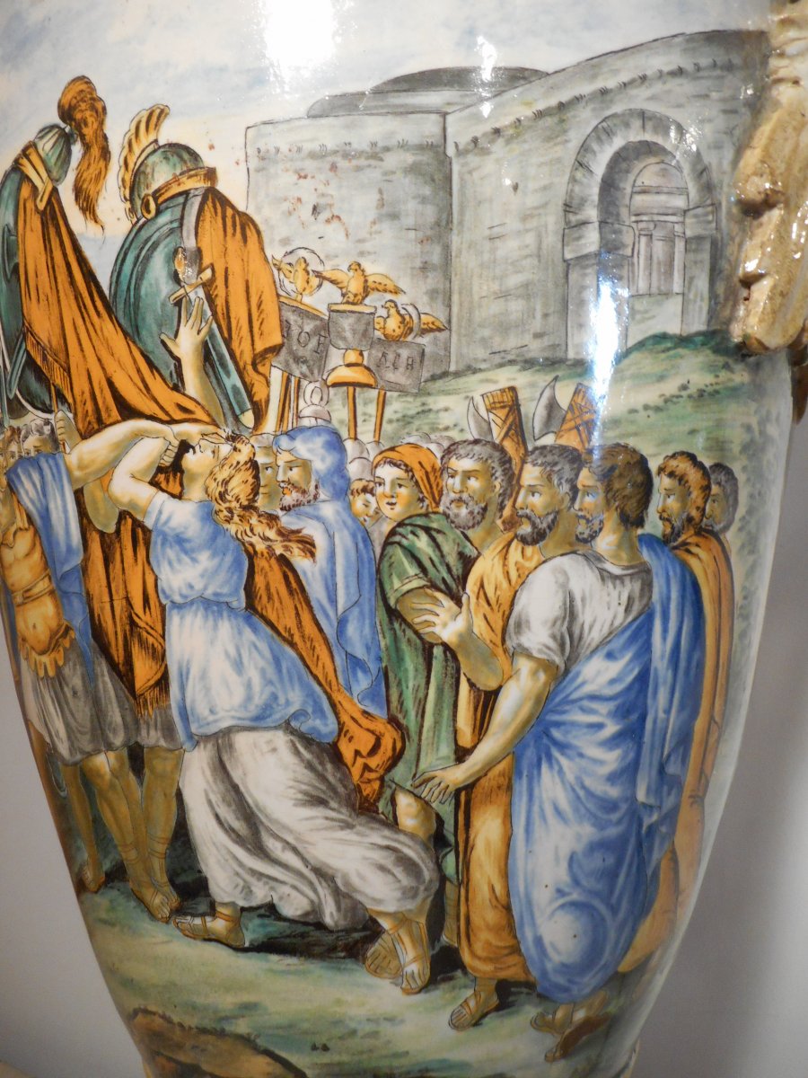 Great Pair Of Vases Majolica Urbino Nineteenth Time-photo-3