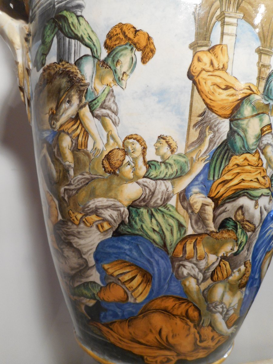 Great Pair Of Vases Majolica Urbino Nineteenth Time-photo-6