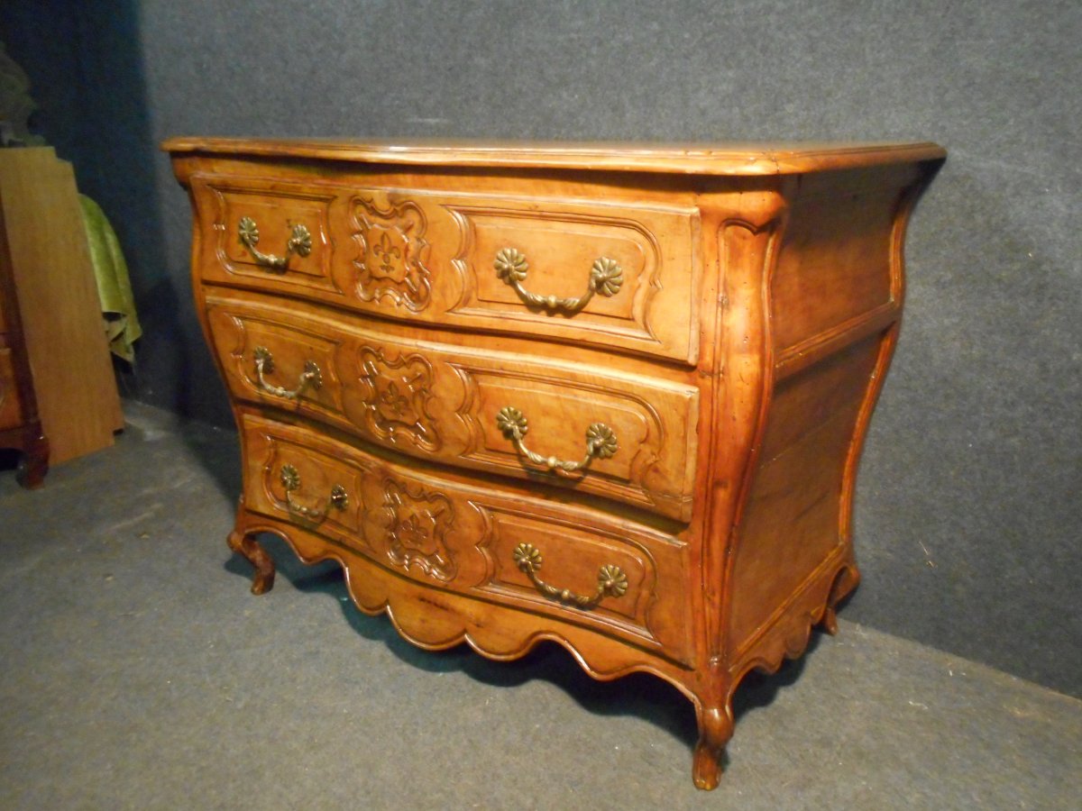 Curved Commode Regency Period In Walnut Blond With Fleur De Lys-photo-5