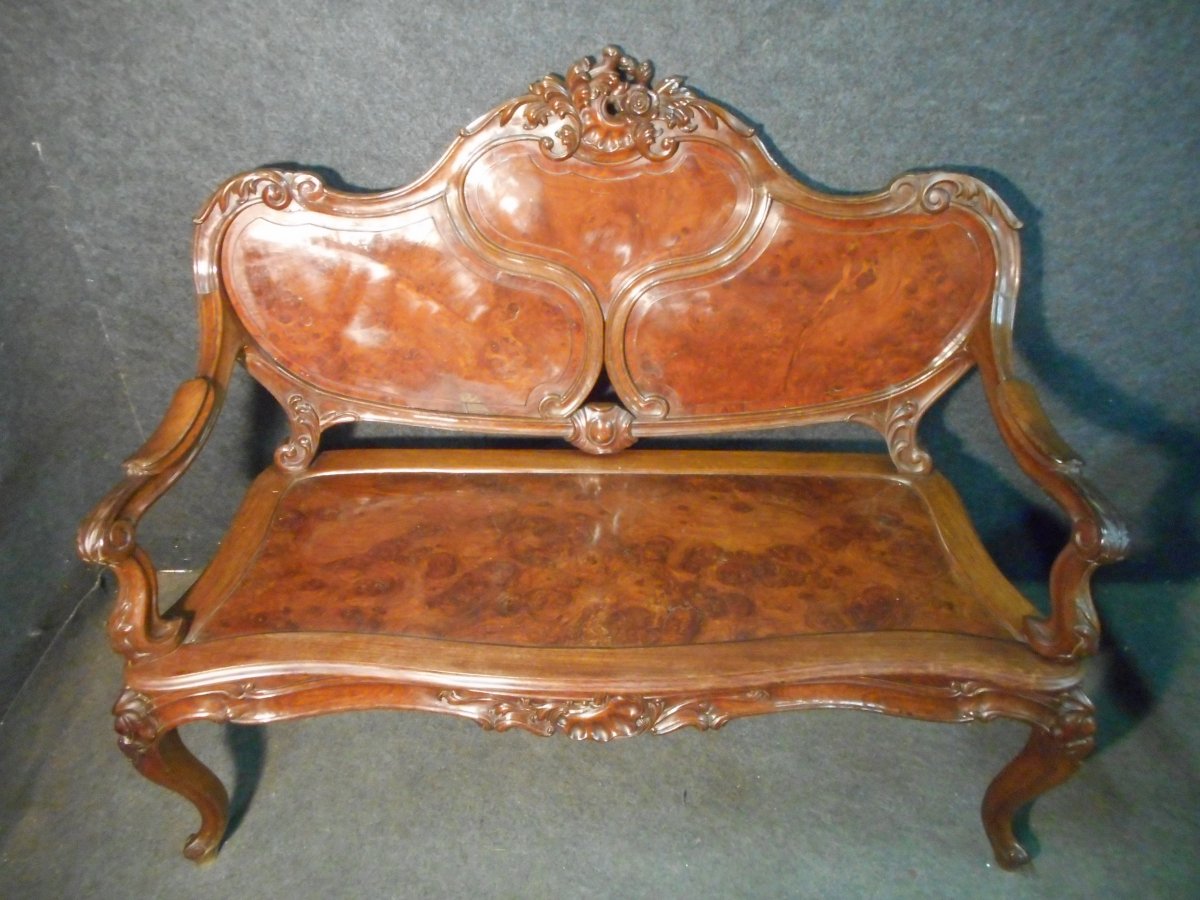 Bench In Burl Mahogany Napoleon III-photo-2