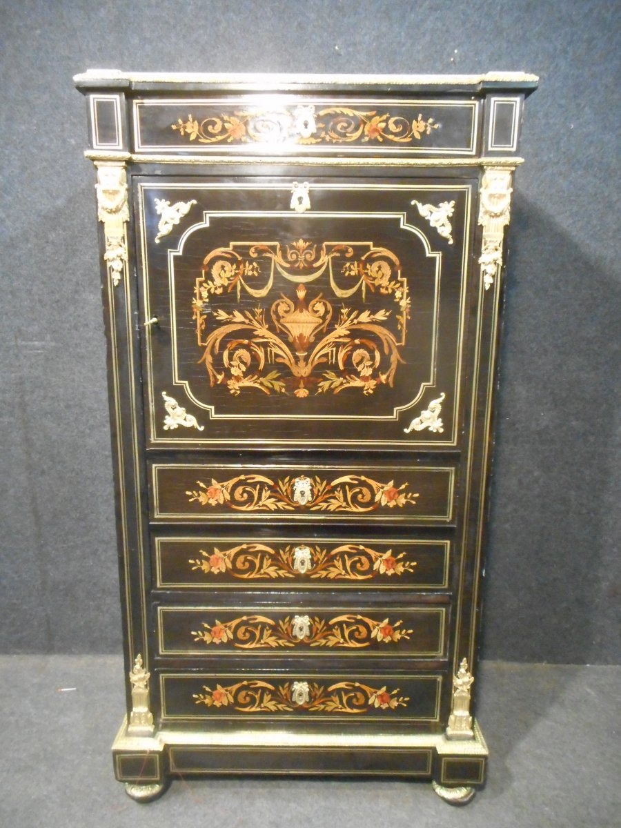 Armoirette In Marquetry And Gilt Bronze Napoleon III