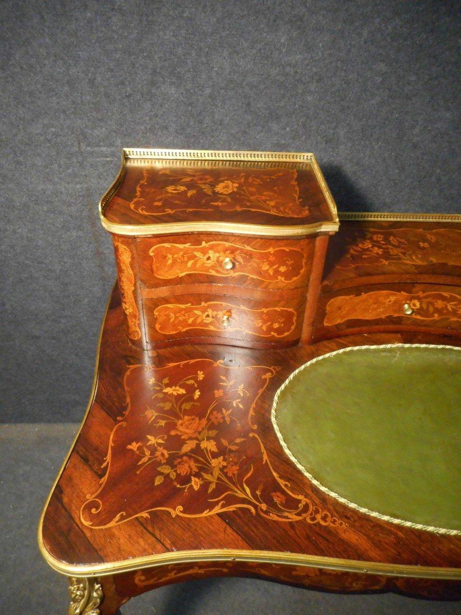 Curved Lady's Desk Napoleon III In Marquetry And Gilt Bronze-photo-1