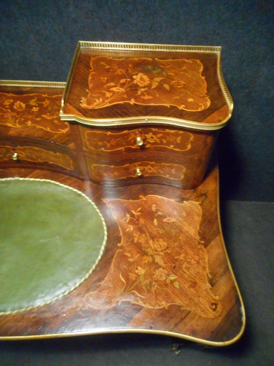 Curved Lady's Desk Napoleon III In Marquetry And Gilt Bronze-photo-2