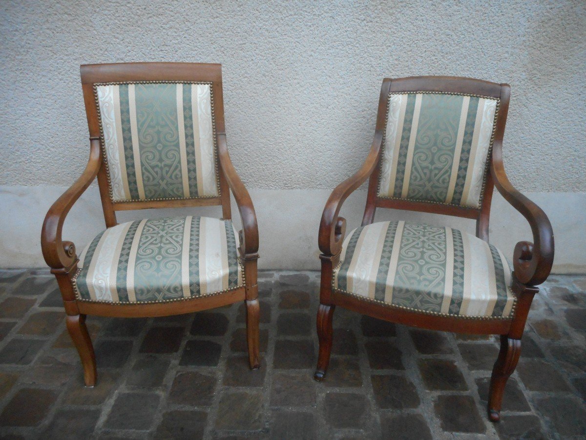 Série De Fauteuils époque Restauration En Noyer-photo-3