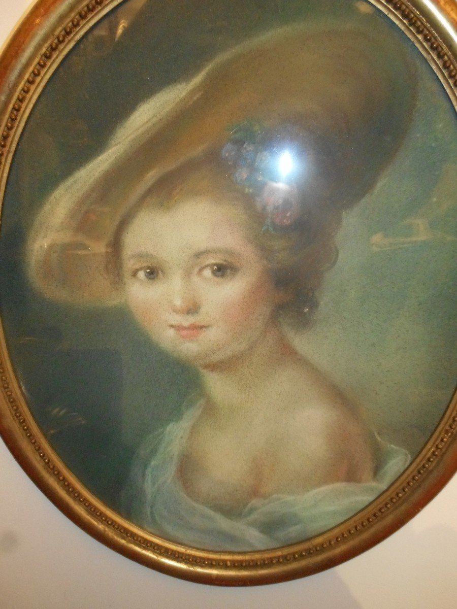 Pastel Portrait De Femme Au Chapeau époque XIXe-photo-2