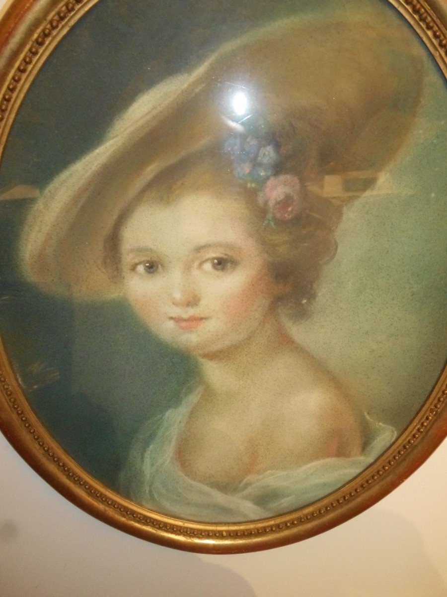 Pastel Portrait De Femme Au Chapeau époque XIXe-photo-3