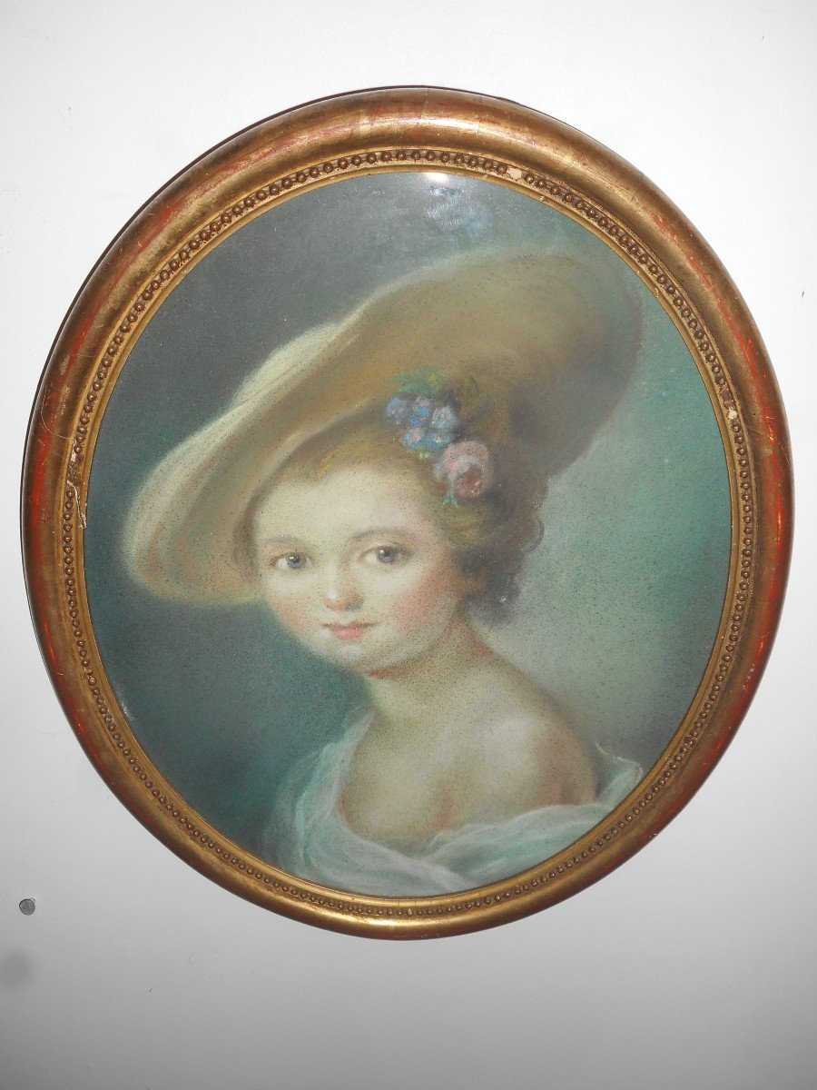 Pastel Portrait De Femme Au Chapeau époque XIXe-photo-4