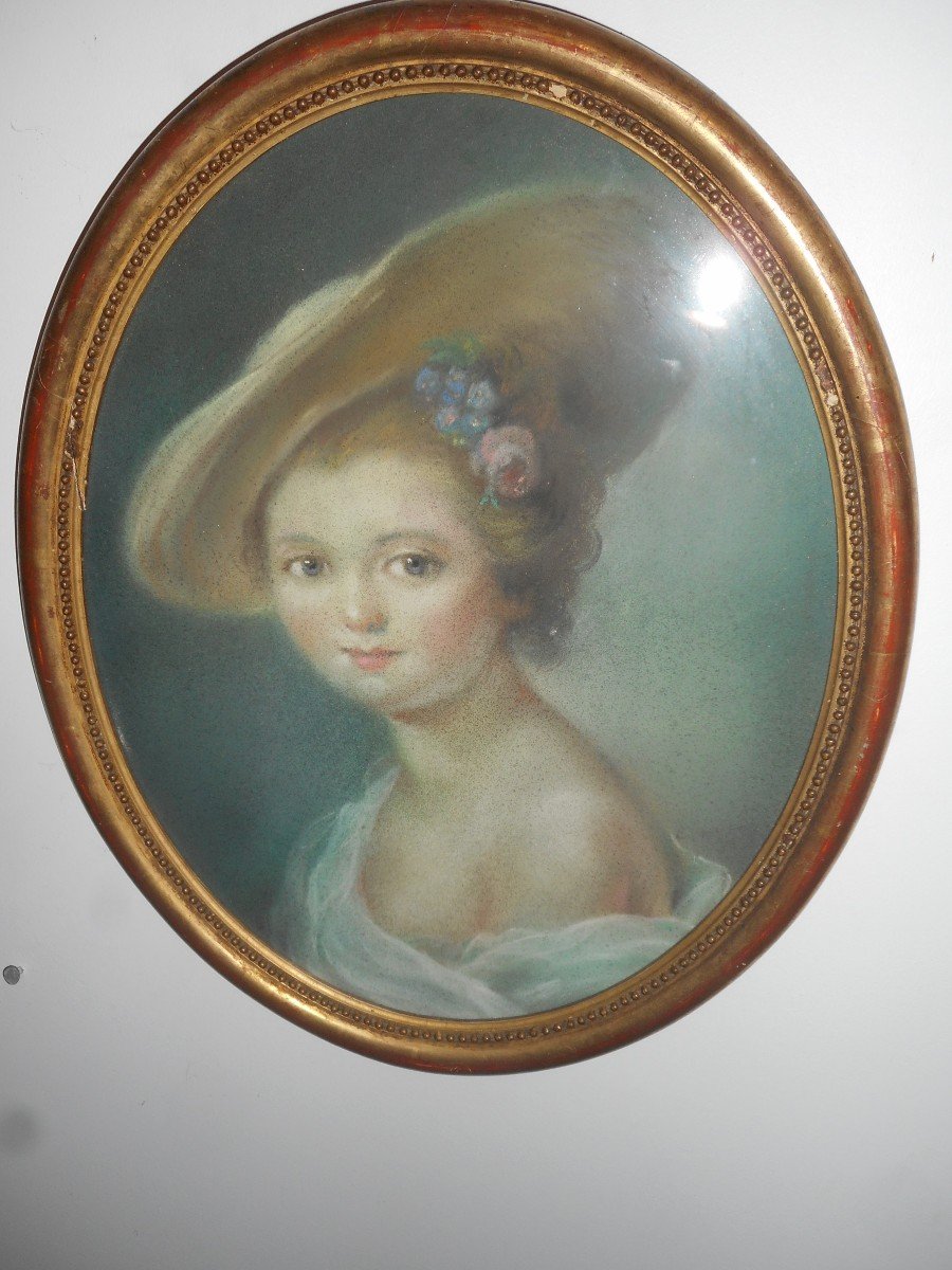 Pastel Portrait De Femme Au Chapeau époque XIXe