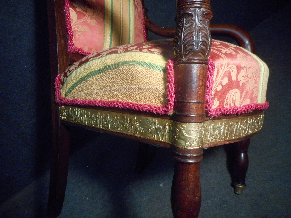 Series Of Restoration Period Armchairs Attributed To Jacob In Cuban Mahogany And Gilt Bronze-photo-6