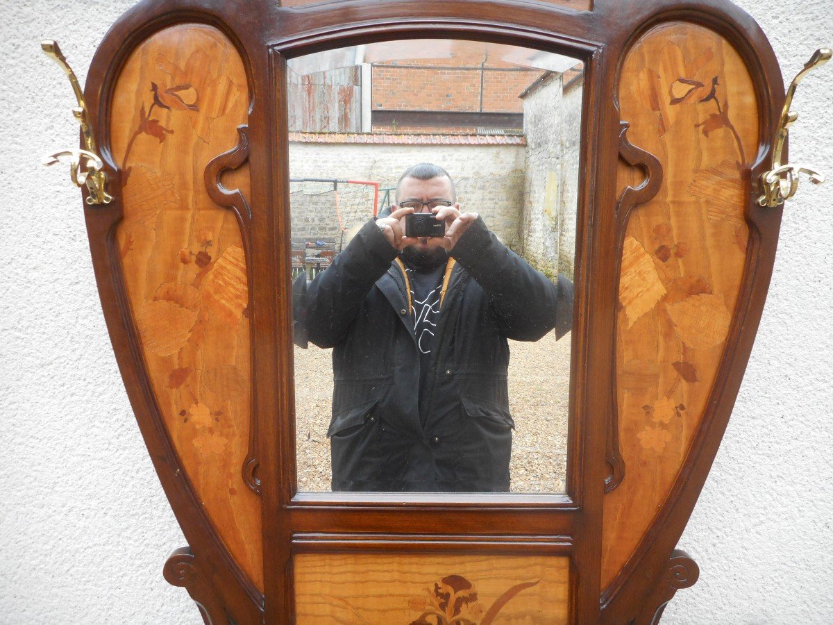 Coat Rack Art Nouveau In Marquetry Attributed To Gallé-photo-3