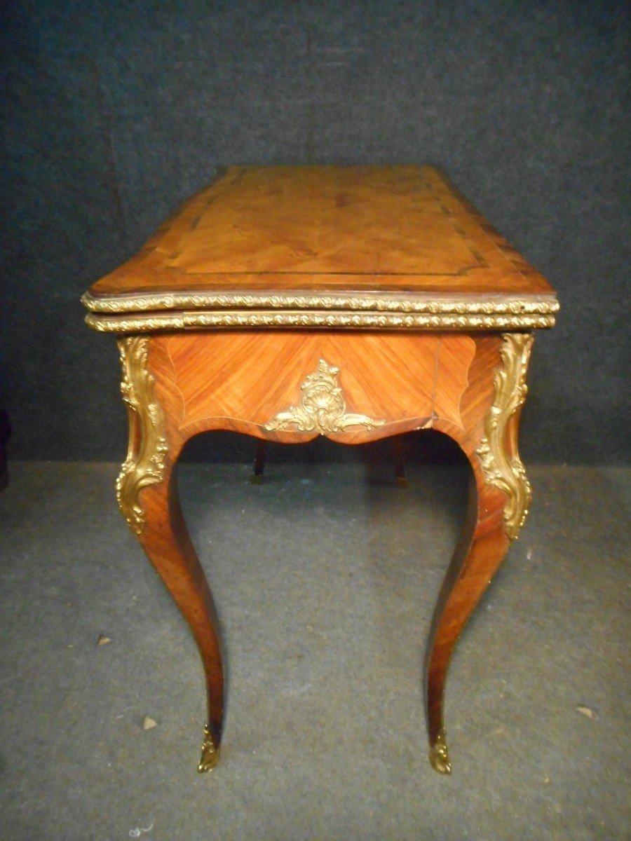 Napoleon III System Game Table In Marquetry And Gilt Bronze-photo-4