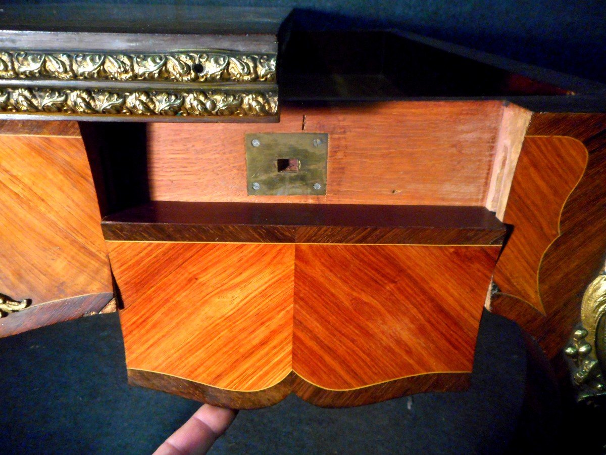 Napoleon III System Game Table In Marquetry And Gilt Bronze-photo-7