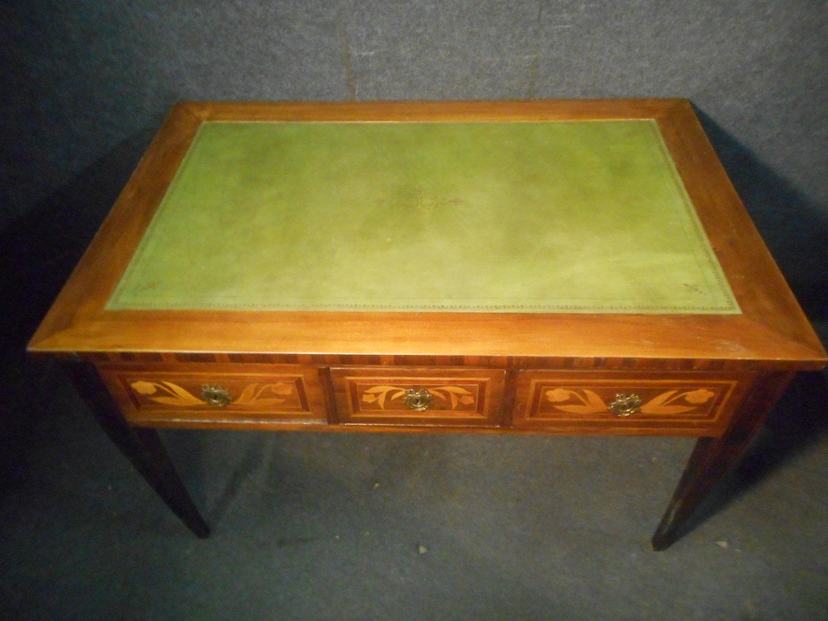 Early Nineteenth Time Desk In Stamped Marquetry-photo-3