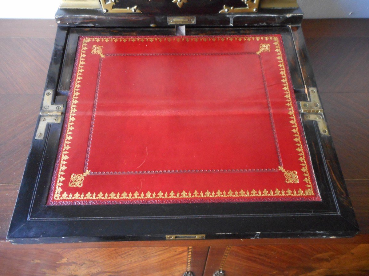 Writing Inkwell In Marquetry And Gilt Bronze Nineteenth Time-photo-5