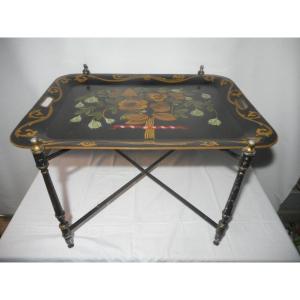 Table With Tray In Painted Flower Sheet Napoleon III Period