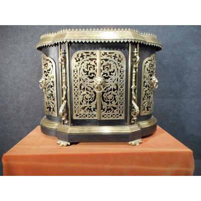 Rare Buffet Curved Flat Repose Art Metalwork And Gilt Bronze Napoleon III Stamped