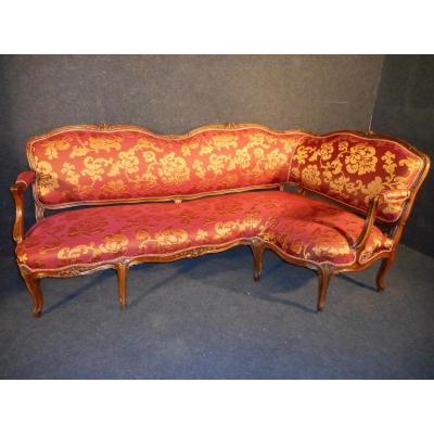 Angle Sofa Or Center Room Louis XV Beech XIXth Retyped At Old