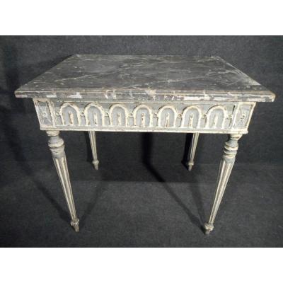 Table Directoire Period Fully Carved With Patina Of Origin Plateau Wood Imitation Mabre