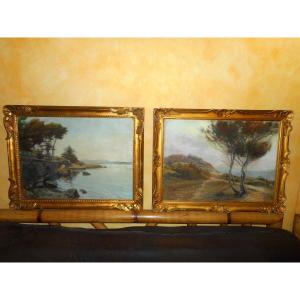 Pair Of Impressionist Landscape Paintings By Francesco Filippini 1853-1895