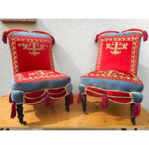 Pair Of Napoleon III Period Low Chairs