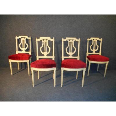 Series Of 6 Chairs Lyre Time Late Nineteenth Completely Retyped