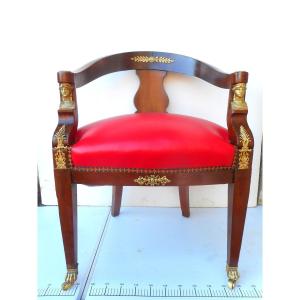 19th Century Mahogany And Gilt Bronze Office Chair Return To Egypt 