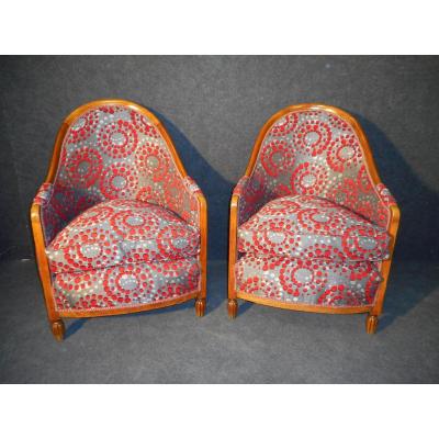 Armchair Art Deco Pair Eventful Time In Beech Completely Retyped
