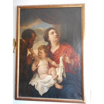 Large Table Hst Nineteenth Time Signed Scene Woman And Child