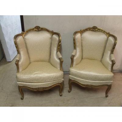 Pair Of Bergères In Golden Wood Nineteenth Time